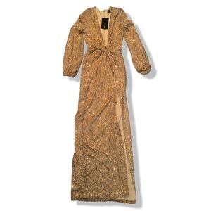 Fashion Nova Gold Sequin Maxi Party Gown Size S Gold